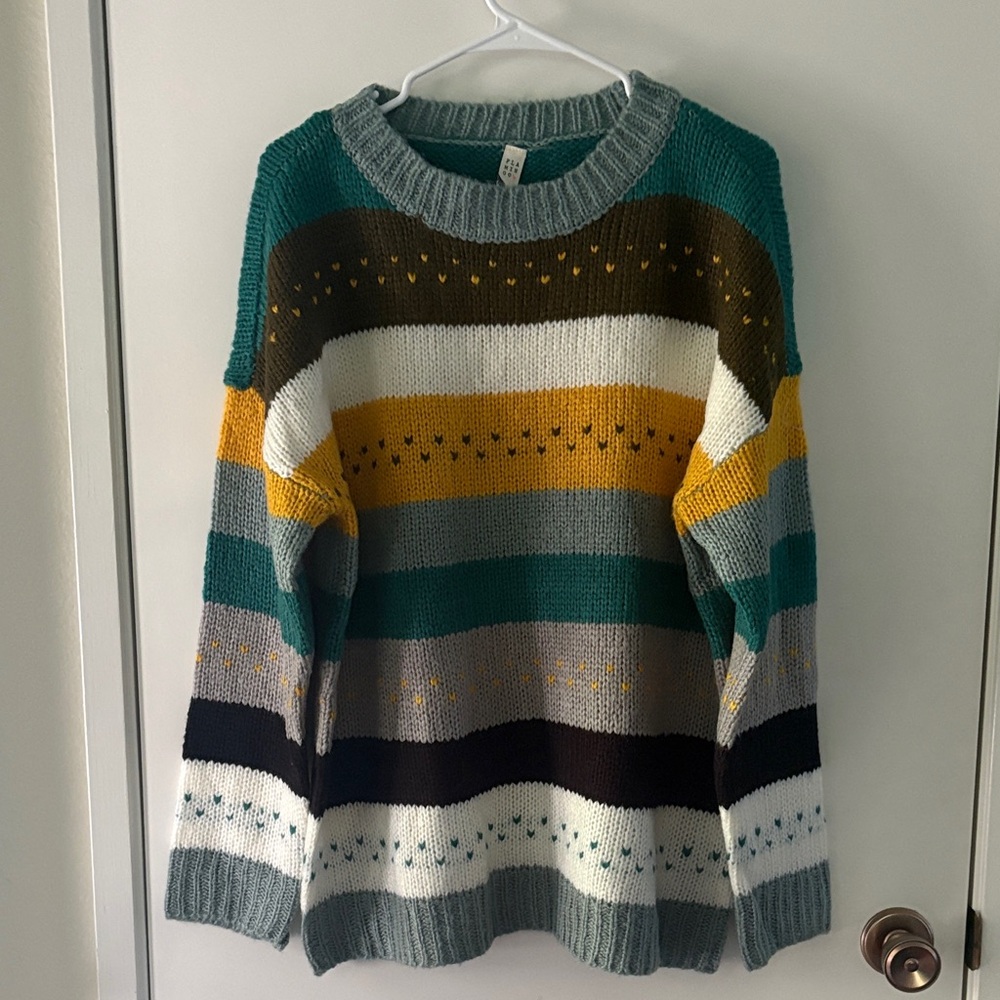 Colorful Striped Women's Crew Neck Sweater
